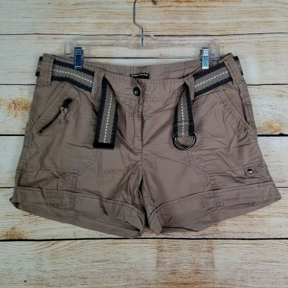Dalia Collection Women's Shorts Size 12 Tan Modern Fit Belted Pockets Walking